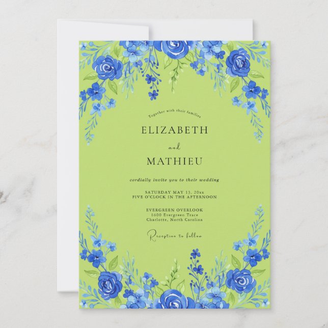 Invitación Boda Flor de Tilo de Cobalto (Anverso)