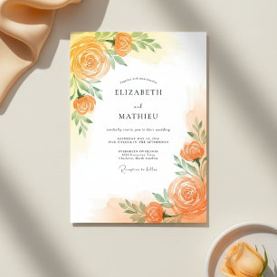 Invitación Boda Flor de Trazo de Pincel Naranja