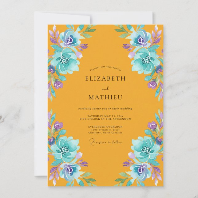 Invitación Boda Flor de Turquesa Ámbar (Anverso)