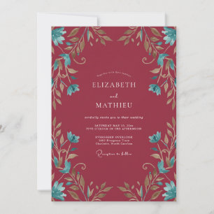 Invitación Boda Flor de Turquesa Rubí