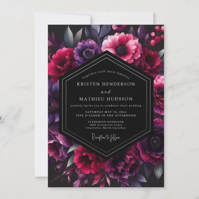 Invitación Boda Flor de Umbral Ciruela (Anverso)