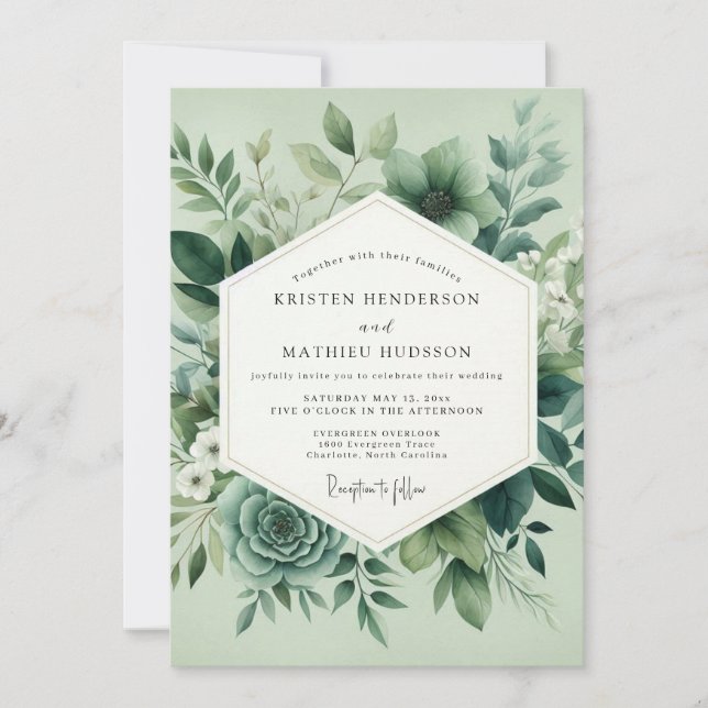 Invitación Boda Flor de Verde Salvia (Anverso)