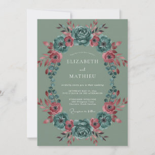 Invitación Boda Flor de Verde Salvia Verde