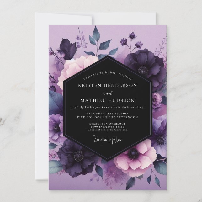 Invitación Boda Flor de Vesperal Ciruela (Anverso)