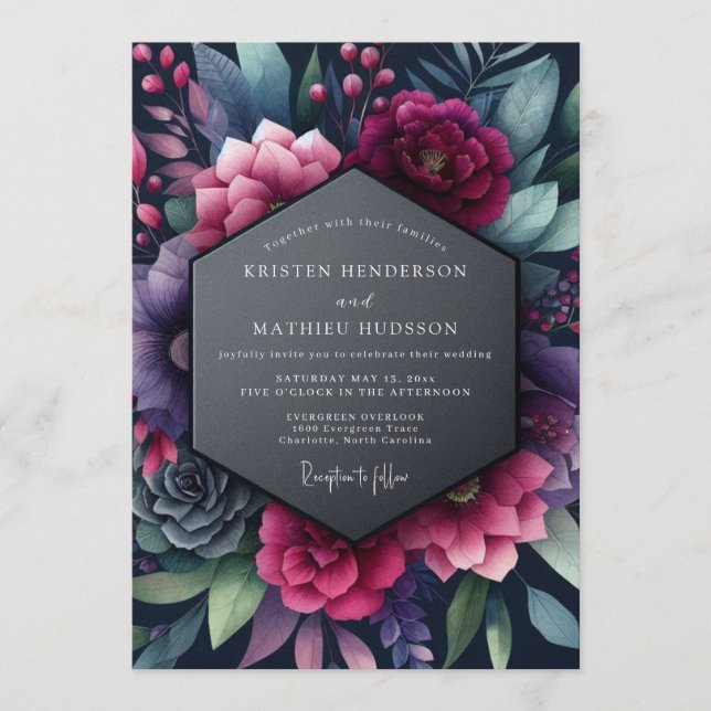 Invitación Boda Flor de Vespertina Índigo (Anverso)