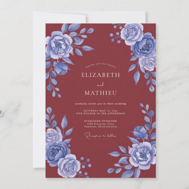 Invitación Boda Flor de Vinca de Herrumbre (Anverso)