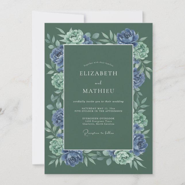 Invitación Boda Flor de Vinca Espruce (Anverso)