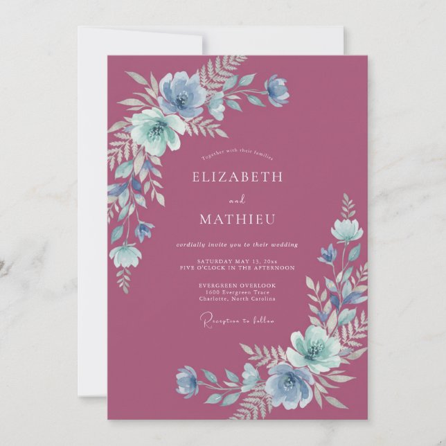 Invitación Boda Flor de Vinca Morada (Anverso)