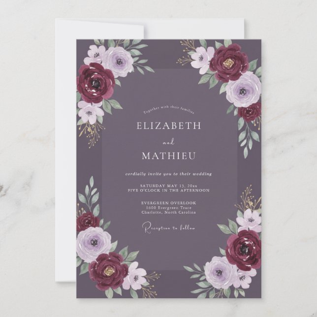 Invitación Boda Flor de Vino Ametista (Anverso)