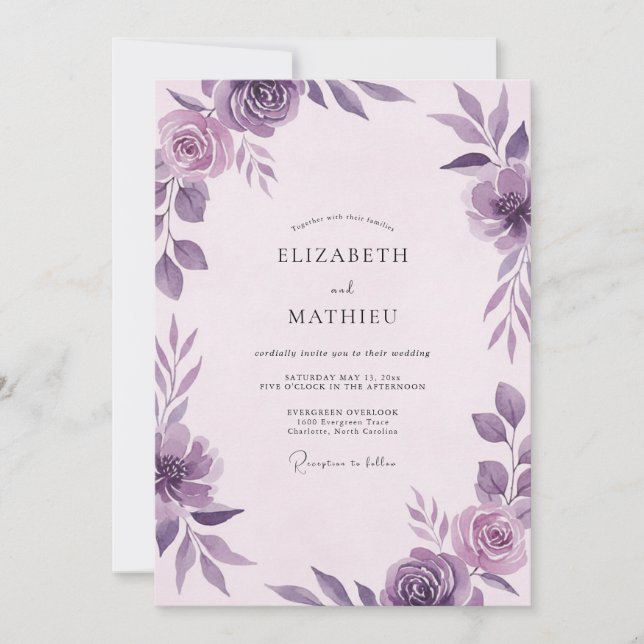 Invitación Boda Flor de Violeta Amatista (Anverso)