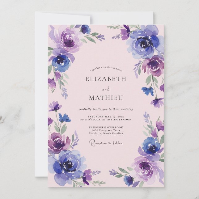 Invitación Boda Flor de Violeta Índigo (Anverso)