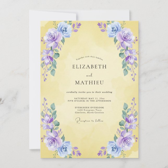 Invitación Boda Flor de Violeta Mantequilla (Anverso)