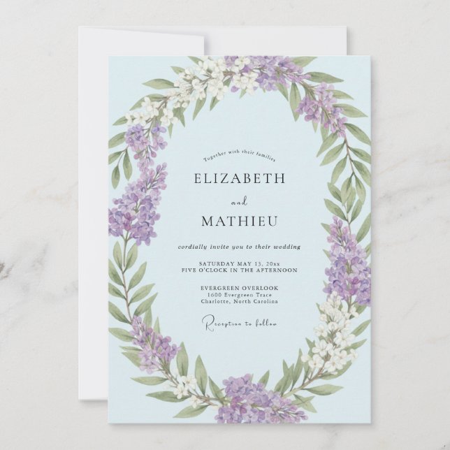 Invitación Boda Flor de Violeta Periwinkle (Anverso)