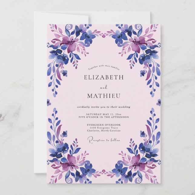 Invitación Boda Flor de Violeta Suave Periwinkle (Anverso)