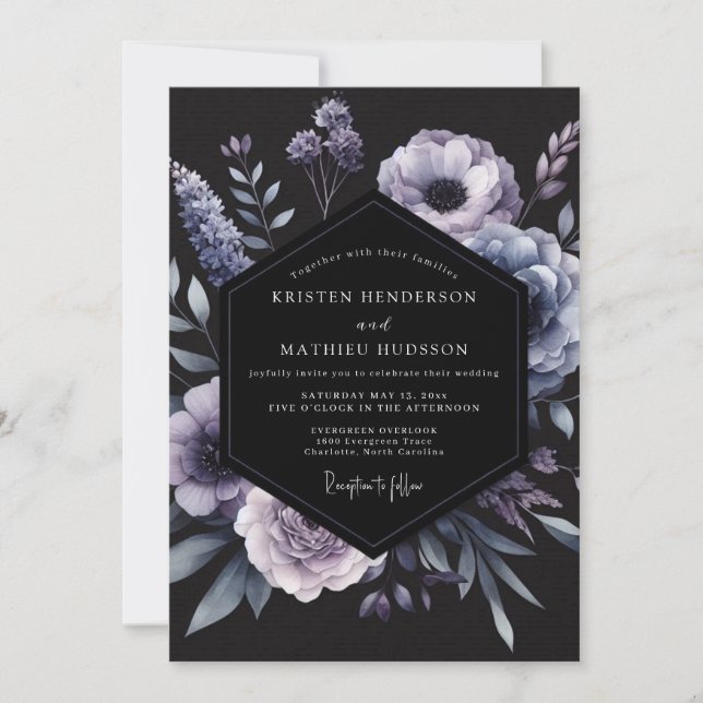 Invitación Boda Flor de Wisteria Noir (Anverso)