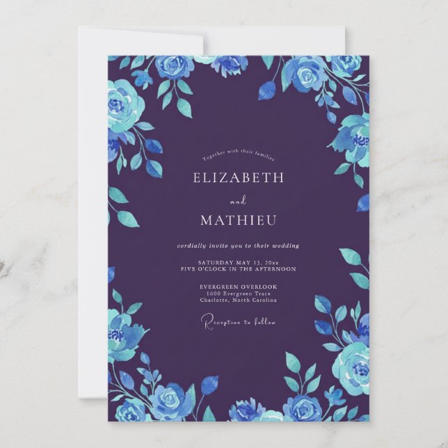 Invitación Boda Flor de Zafiro de Medianoche (Anverso)