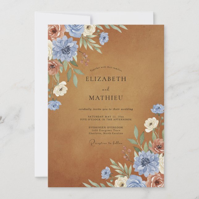Invitación Boda Flor de Zafiro Ócre (Anverso)