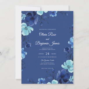 Invitación Boda Flor de Zafiro Profundo