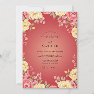 Invitación Boda Flor Dorada Carmesí