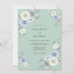 Invitación Boda Flor Etérea Azul Polvo
