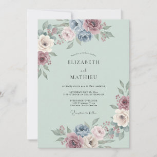 Invitación Boda Flor Etérea de Azul Polvoriento