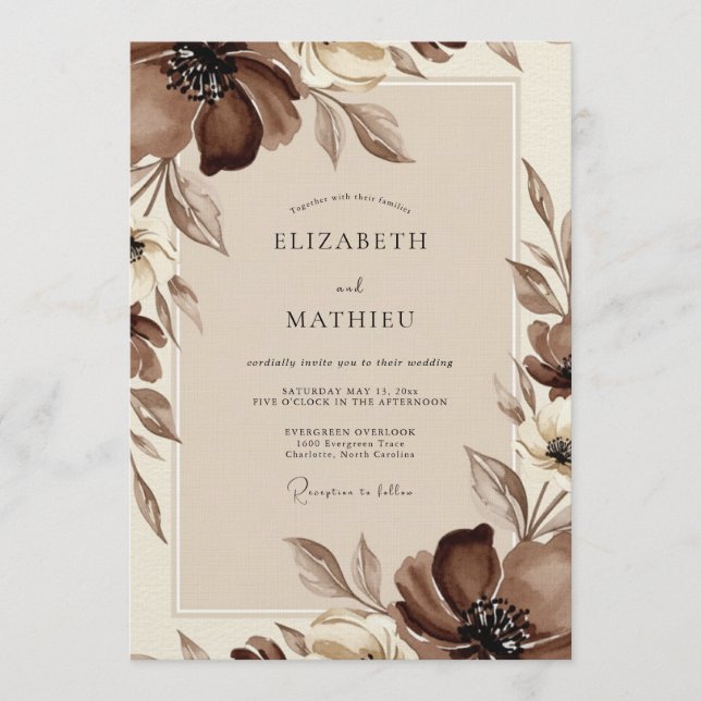 Invitación Boda Flor Etérea Marrón (Anverso)