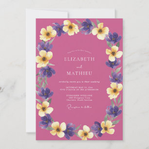 Invitación Boda Flor Eucalipto Amarillo Púrpura Magenta