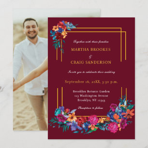 Invitación Boda Flor Foto Fiesta Mexicana Acuarela