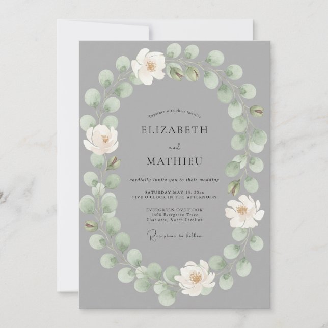Invitación Boda Flor Gris Etérea (Anverso)