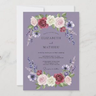 Invitación Boda Flor Lavanda Granate