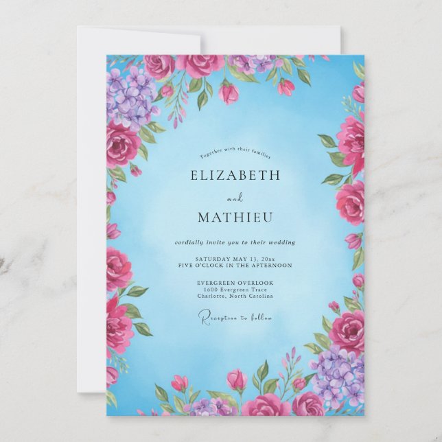 Invitación Boda Flor Magenta Azure (Anverso)