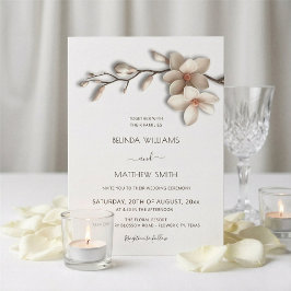 Invitación Boda Flor Magnolia Texturizada Blanco Marfil