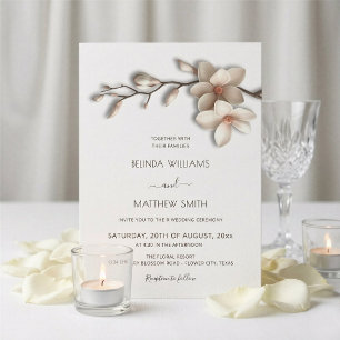 Invitación Boda Flor Magnolia Texturizada Blanco Marfil