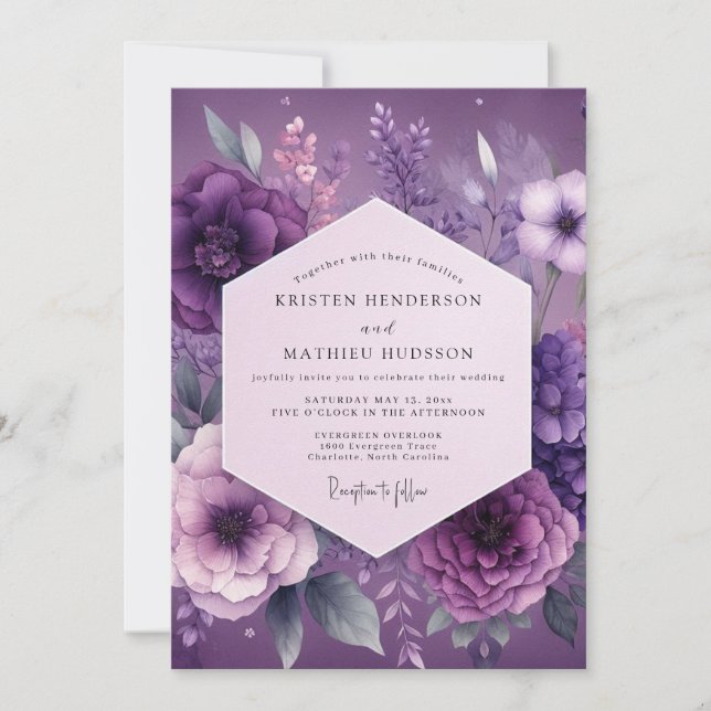 Invitación Boda Flor Mística de Ciruela (Anverso)