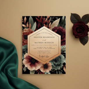 Invitación Boda Flor Nocturna Borgoña