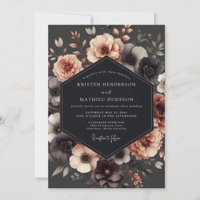 Invitación Boda Flor Nocturna Carboncillo (Anverso)
