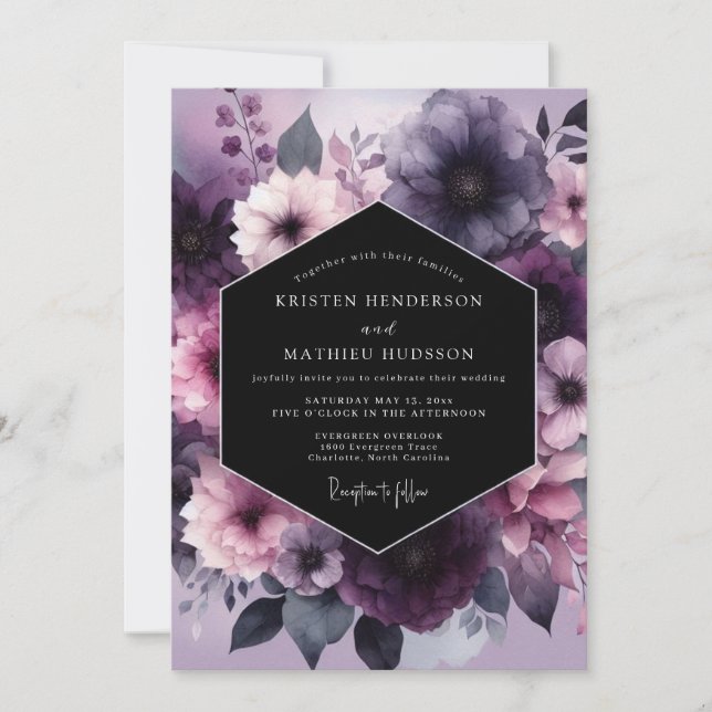 Invitación Boda Flor Nocturna Ciruela (Anverso)