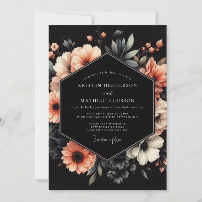 Invitación Boda Flor Nocturna de Melocotón (Anverso)
