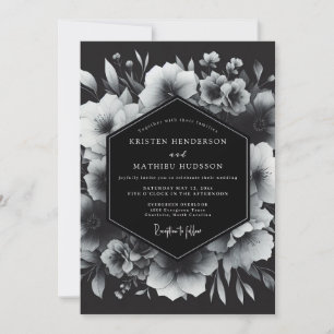 Invitación Boda Flor Nocturna en Escala de Grises