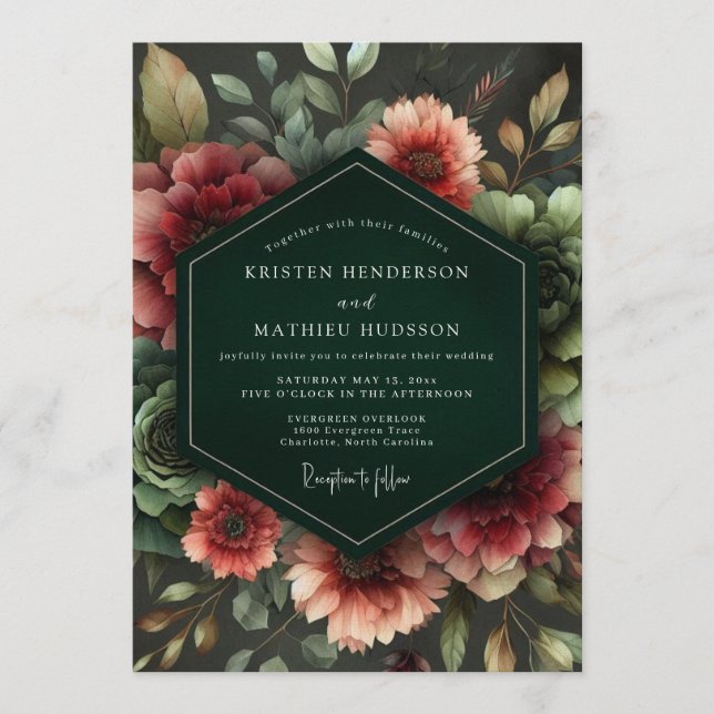 Invitación Boda Flor Nocturna Esmeralda (Anverso)