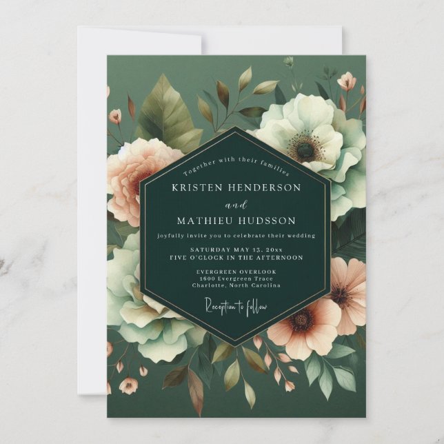 Invitación Boda Flor Nocturna Esmeralda (Anverso)