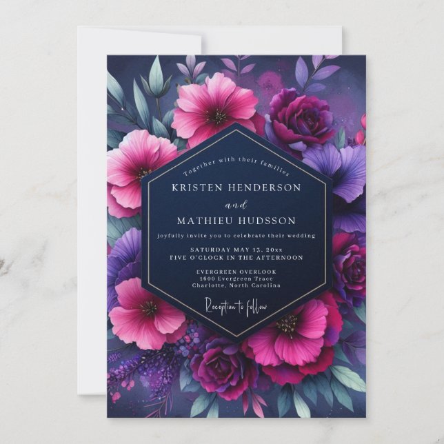Invitación Boda Flor Nocturna Magenta (Anverso)