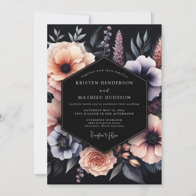 Invitación Boda Flor Nocturna Pizarra Melocotón (Anverso)