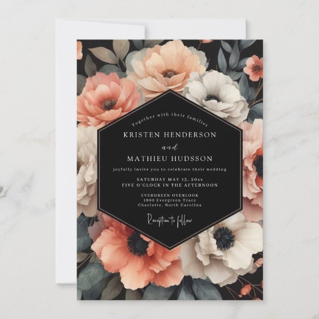 Invitación Boda Flor Nocturna Rosada (Anverso)