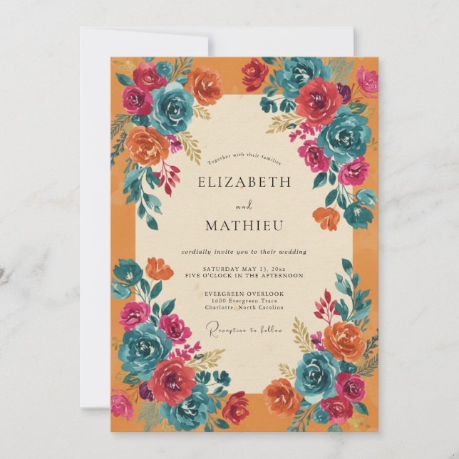 Invitación Boda Flor Ochre Magenta (Anverso)
