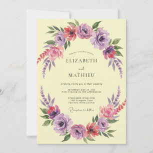Invitación Boda Flor Romántica Amarilla y Morada