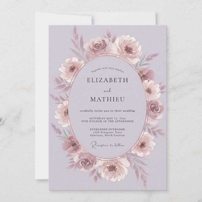 Invitación Boda Flor Romántico Malva (Anverso)