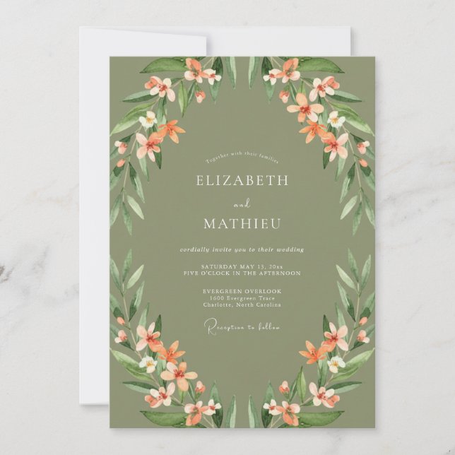 Invitación Boda Flor Seráfico Verde Salvia (Anverso)