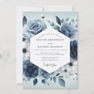 Invitación Boda Flor Serena Azul Pizarra