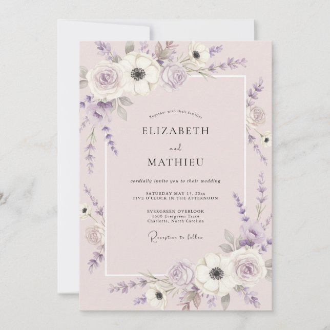 Invitación Boda Flor Serena de Lavanda (Anverso)